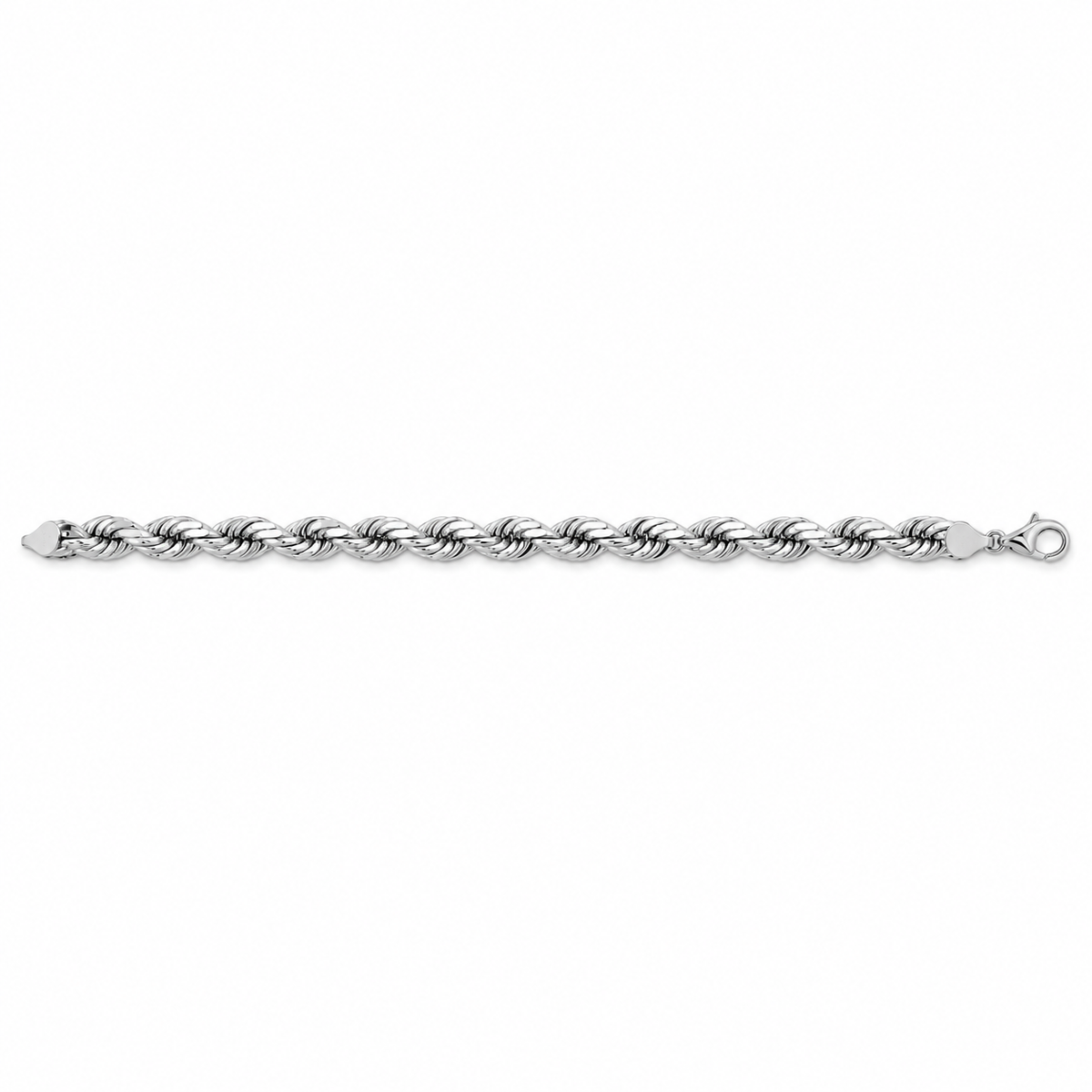 18K White Gold Solid Rope Bracelet, detail view