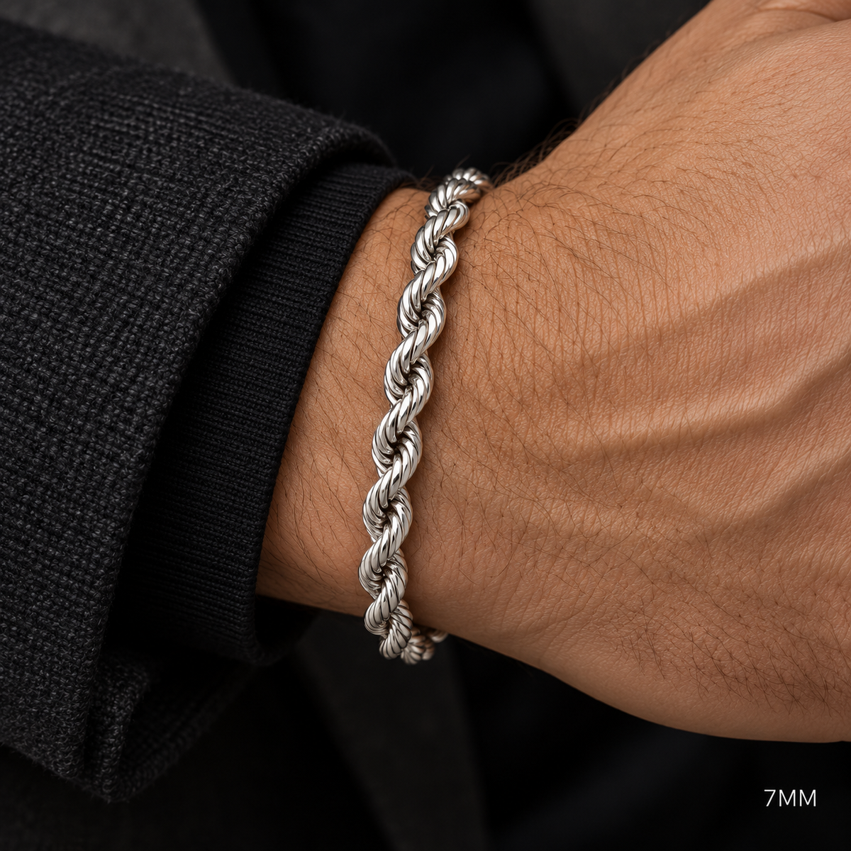 18K White Gold Solid Rope Bracelet, alternate view