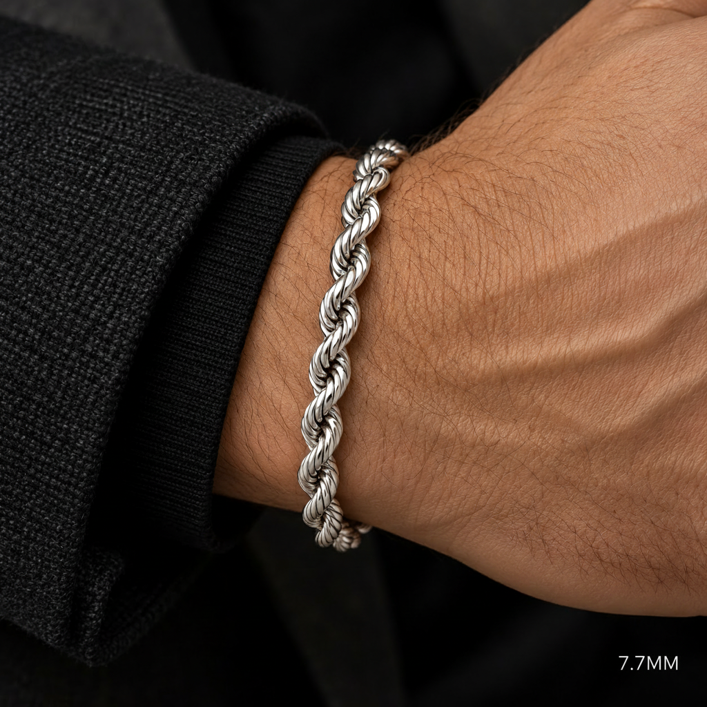 White Gold Rope Bracelet Solid - 10K White Gold Bracelet, alternate view