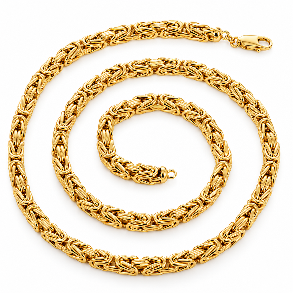 10K Yellow Gold Semi-Solid Byzantine Chain Necklace, view 6