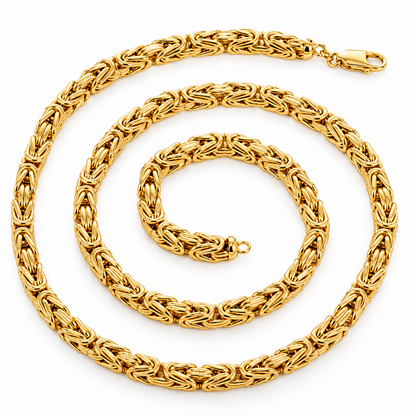 10K Yellow Gold Semi-Solid Byzantine Chain Necklace, view 6