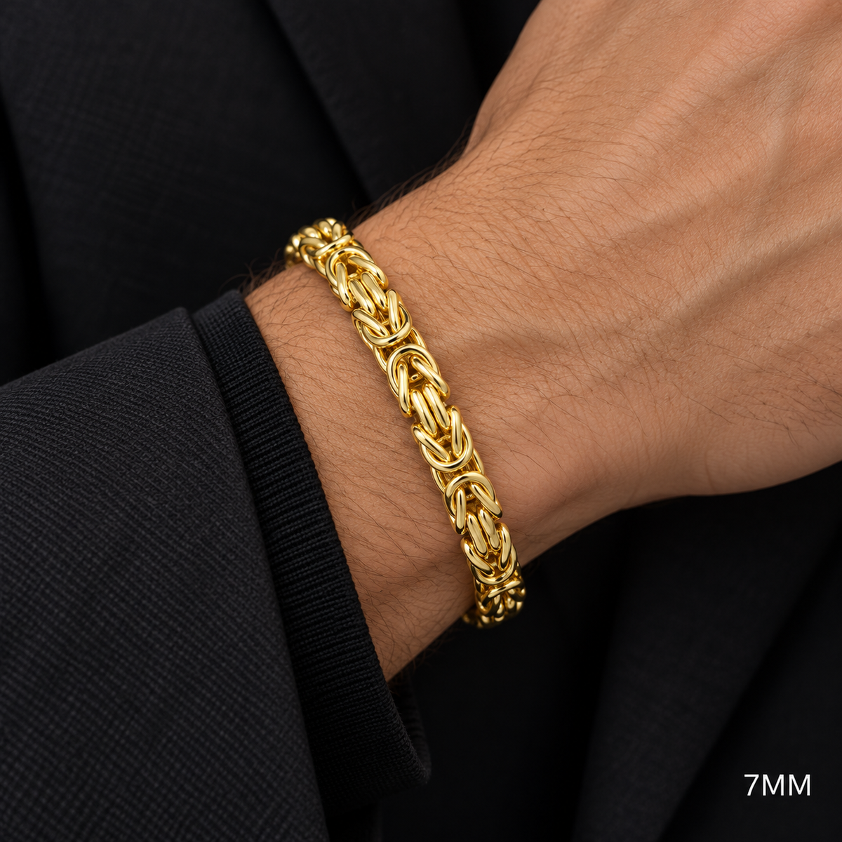 14K Yellow Gold Solid Byzantine Chain Necklace, view 3