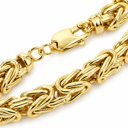 10K Yellow Gold Semi-Solid Byzantine Chain Necklace, view 3