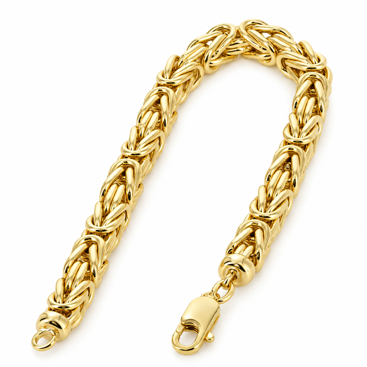 14K Yellow Gold Semi-Solid Byzantine Chain Necklace, view 5