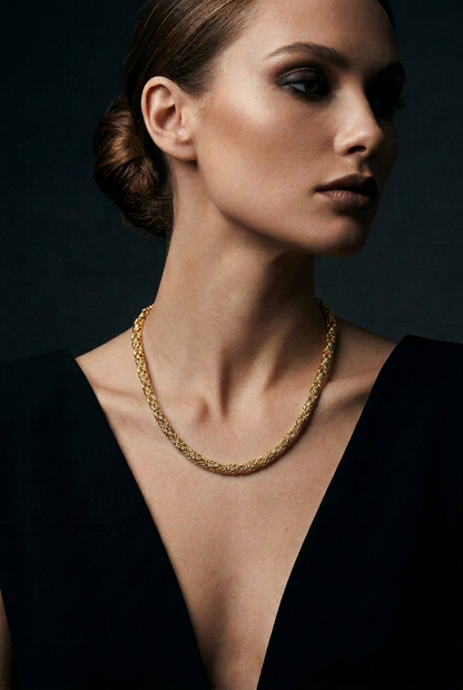 10K Yellow Gold Semi-Solid Byzantine Chain Necklace, view 2
