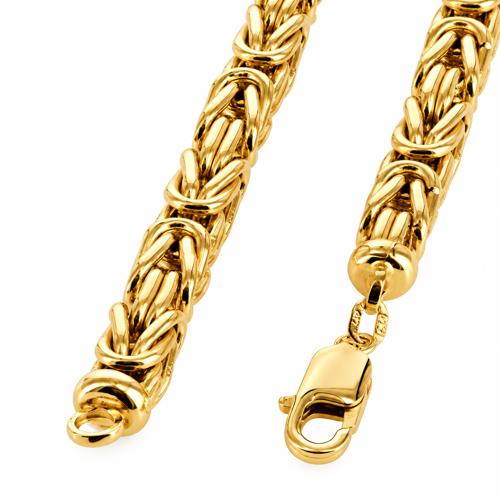 10K Yellow Gold Semi-Solid Byzantine Chain Necklace, view 5