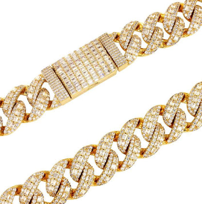 18mm Emerald-Cut Miami Cuban Moissanite Chain 27.5 CTW – 925 Sterling Silver, 14K Yellow Gold Finish, view 3