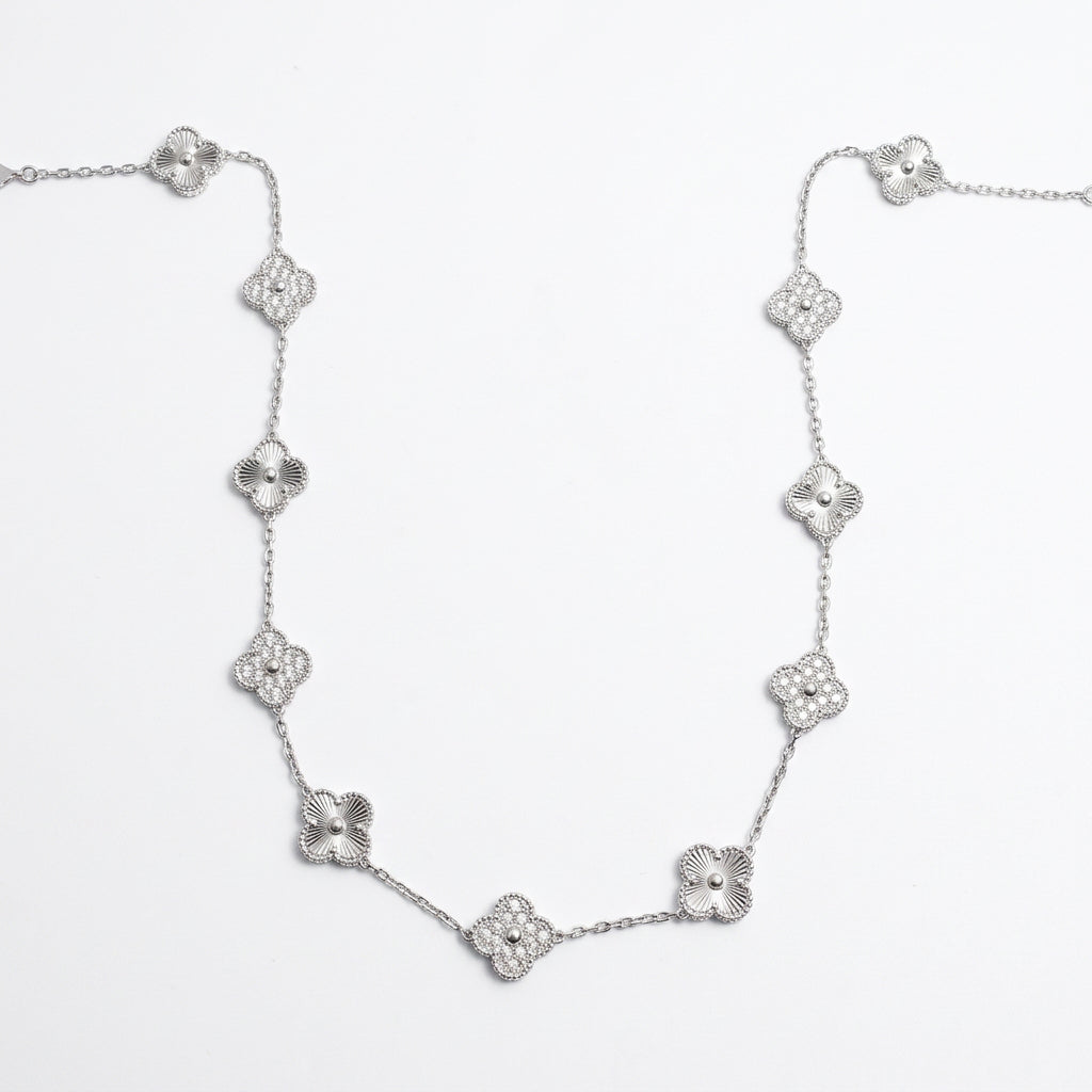 Clover Leaf Moissanite Necklace – 925 Sterling Silver, 14K Yellow Gold Finish