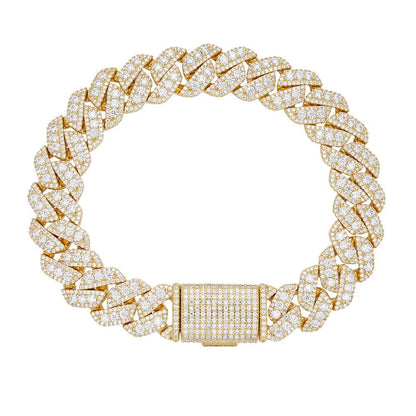 12mm Miami Cuban VVS D Moissanite Bracelet – 925 Sterling Silver, 14K Yellow Gold Finish