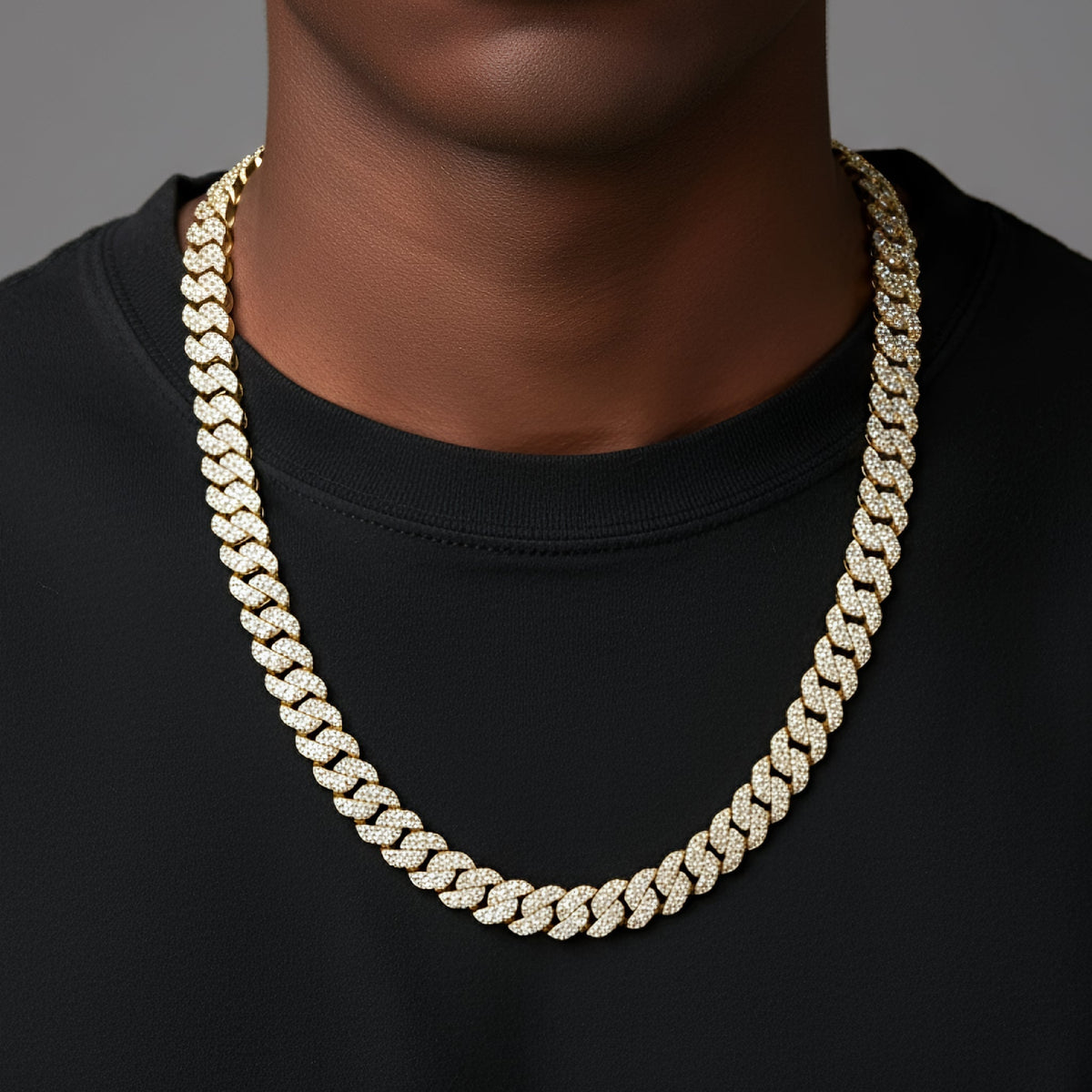 10mm Miami Cuban VVS D Moissanite Chain – 925 Sterling Silver, 14K Yellow Gold Finish, view 2