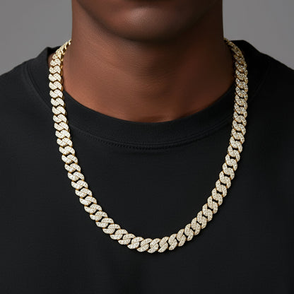 10mm Miami Cuban VVS D Moissanite Chain – 925 Sterling Silver, 14K Yellow Gold Finish, view 2