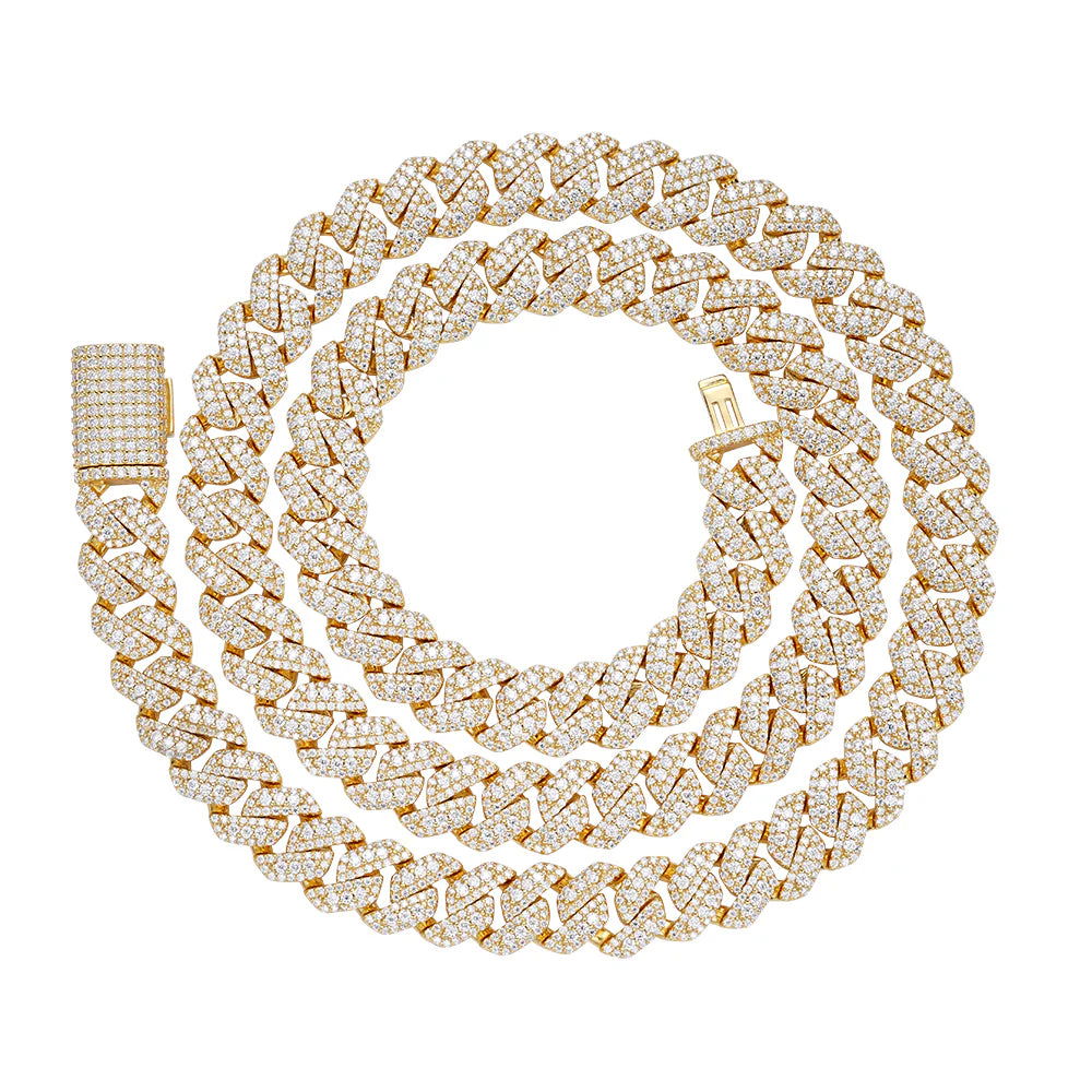 10mm Miami Cuban VVS D Moissanite Chain – 925 Sterling Silver, 14K Yellow Gold Finish, view 3