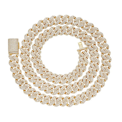 10mm Miami Cuban VVS D Moissanite Chain – 925 Sterling Silver, 14K Yellow Gold Finish, view 3