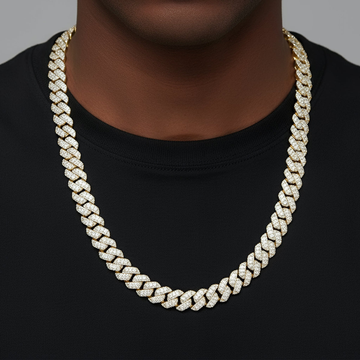 12mm Miami Cuban VVS D Moissanite Chain 30 CTW – 925 Sterling Silver, 14K Yellow Gold Finish, view 2