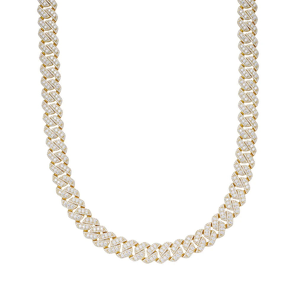 12mm Miami Cuban VVS D Moissanite Chain 30 CTW – 925 Sterling Silver, 14K Yellow Gold Finish