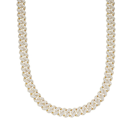 12mm Miami Cuban VVS D Moissanite Chain 30 CTW – 925 Sterling Silver, 14K Yellow Gold Finish