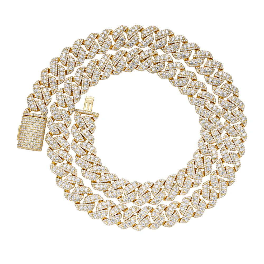 12mm Miami Cuban VVS D Moissanite Chain 30 CTW – 925 Sterling Silver, 14K Yellow Gold Finish, view 3