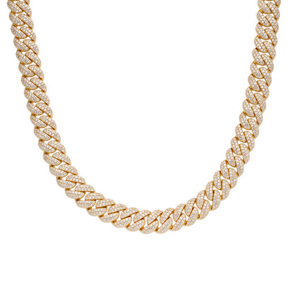 12mm Miami Cuban VVS D Moissanite Chain – 925 Sterling Silver, 14K Yellow Gold Finish