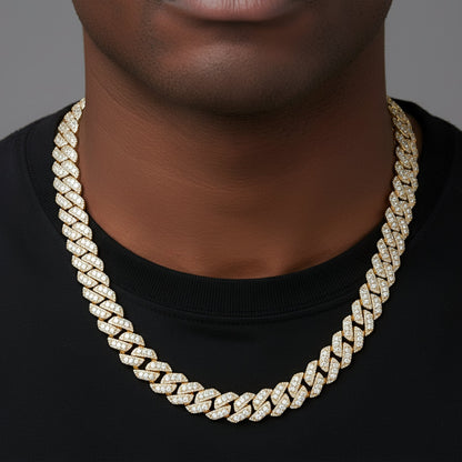 14mm Miami Cuban VVS D Moissanite Chain 34 CTW – 925 Sterling Silver, 14K Yellow Gold Finish, view 2