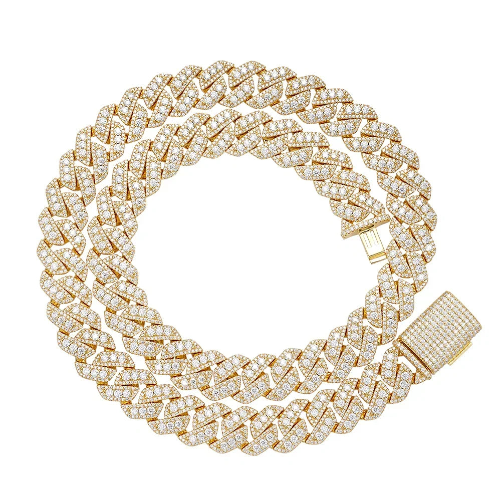 14mm Miami Cuban VVS D Moissanite Chain 34 CTW – 925 Sterling Silver, 14K Yellow Gold Finish, view 3