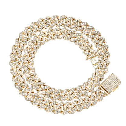 14mm Miami Cuban VVS D Moissanite Chain 34 CTW – 925 Sterling Silver, 14K Yellow Gold Finish, view 3