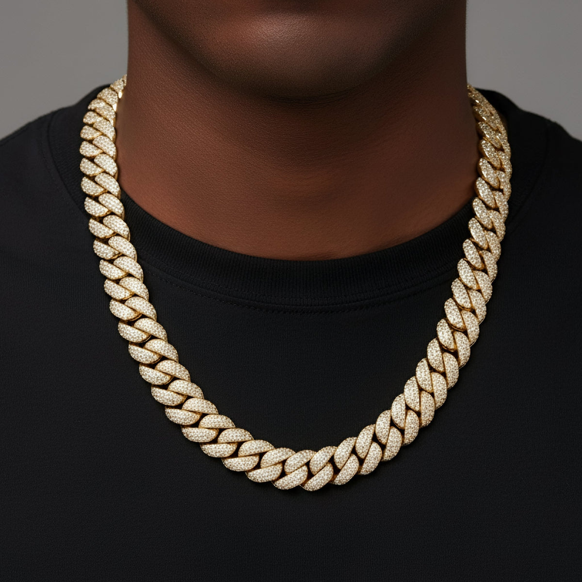 15mm Miami Cuban VVS D Moissanite Chain – 925 Sterling Silver, 14K Yellow Gold Finish, view 2