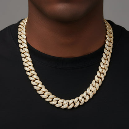 15mm Miami Cuban VVS D Moissanite Chain – 925 Sterling Silver, 14K Yellow Gold Finish, view 2