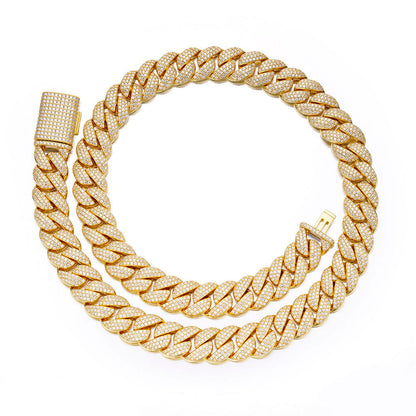 15mm Miami Cuban VVS D Moissanite Chain – 925 Sterling Silver, 14K Yellow Gold Finish, view 3