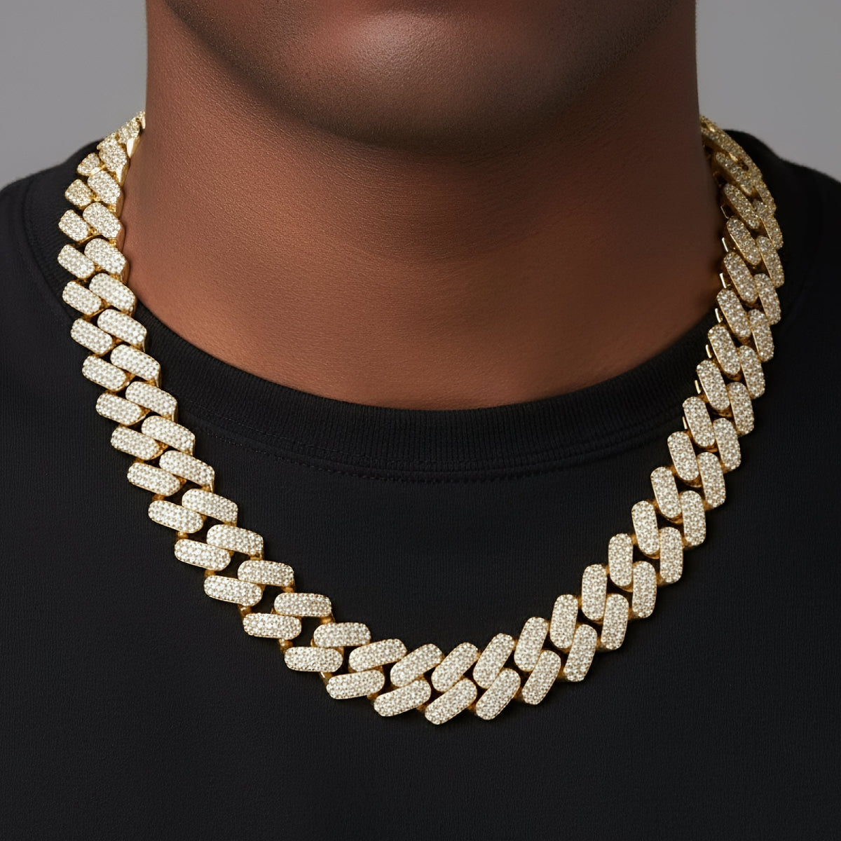 18mm Miami Cuban VVS D Moissanite Chain – 925 Sterling Silver, 14K Yellow Gold Finish, view 2