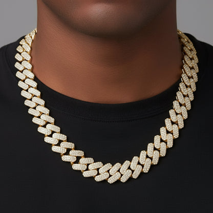 18mm Miami Cuban VVS D Moissanite Chain – 925 Sterling Silver, 14K Yellow Gold Finish, view 2
