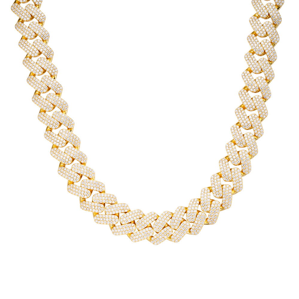18mm Miami Cuban VVS D Moissanite Chain – 925 Sterling Silver, 14K Yellow Gold Finish