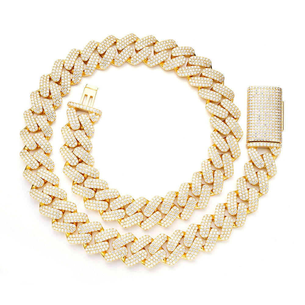 18mm Miami Cuban VVS D Moissanite Chain – 925 Sterling Silver, 14K Yellow Gold Finish, view 3
