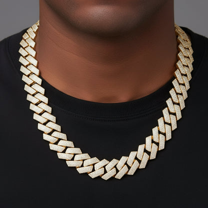 23mm Miami Cuban VVS D Moissanite Chain – 925 Sterling Silver, 14K Yellow Gold Finish, view 2