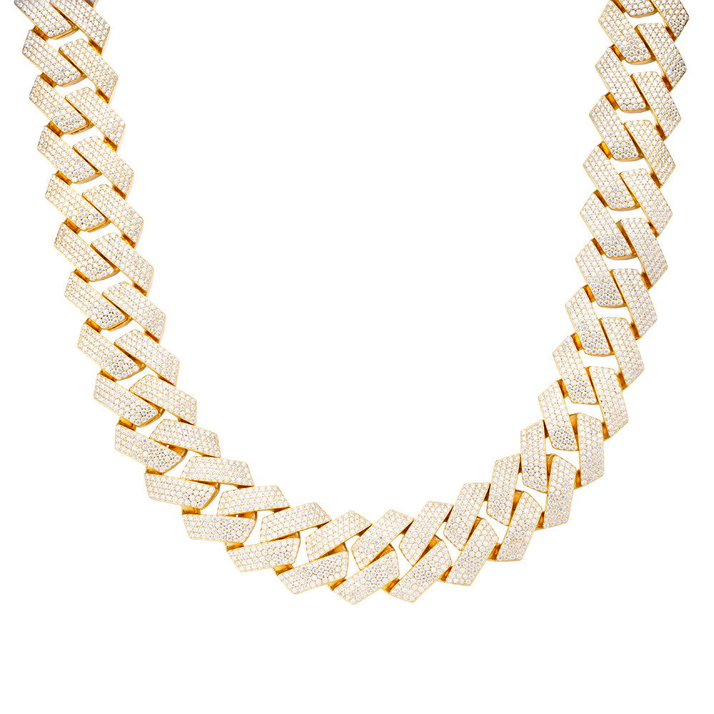 23mm Miami Cuban VVS D Moissanite Chain – 925 Sterling Silver, 14K Yellow Gold Finish