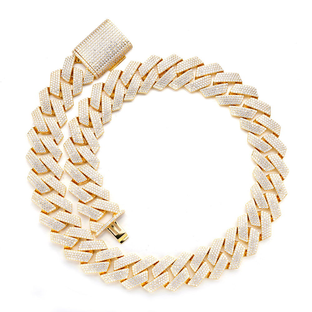 23mm Miami Cuban VVS D Moissanite Chain – 925 Sterling Silver, 14K Yellow Gold Finish, view 3