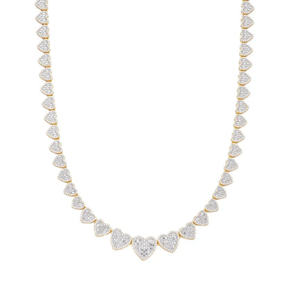 Women's 8mm Heart Link VVS D Moissanite Necklace – 925 Sterling Silver, 14K Yellow Gold Finish