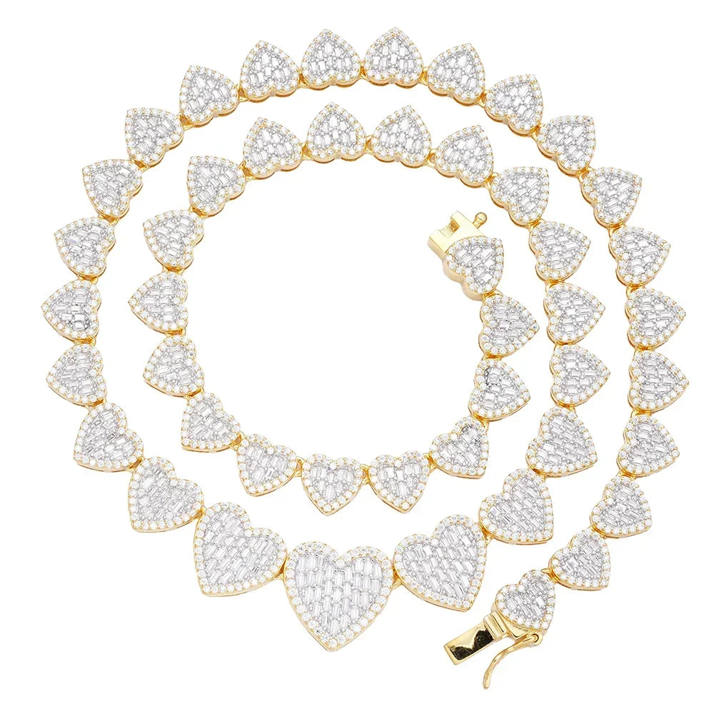 Women's 8mm Heart Link VVS D Moissanite Necklace – 925 Sterling Silver, 14K Yellow Gold Finish, view 2