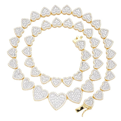 Women's 8mm Heart Link VVS D Moissanite Necklace – 925 Sterling Silver, 14K Yellow Gold Finish, view 2