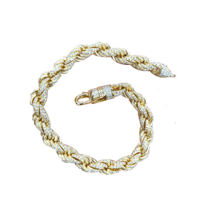 7mm Moissanite Rope Bracelet 6.13 CTW – 925 Sterling Silver, 14K Yellow Gold Finish
