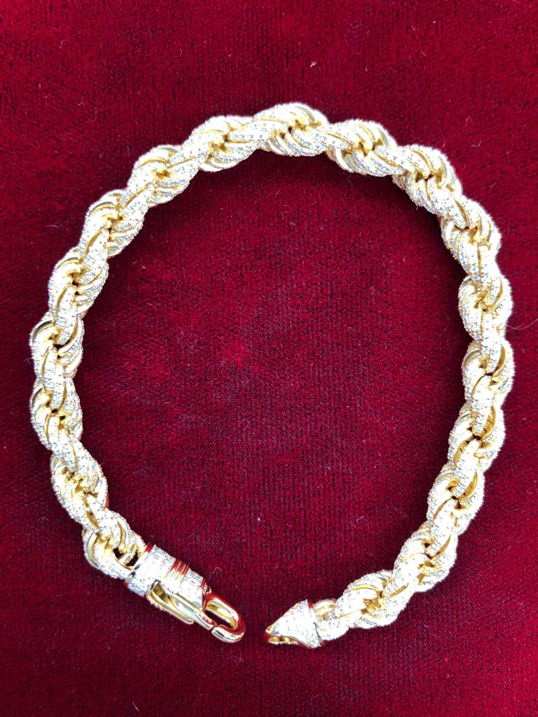 7mm Moissanite Rope Bracelet 6.13 CTW – 925 Sterling Silver, 14K Yellow Gold Finish, view 2