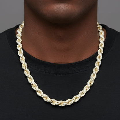 7mm Moissanite Rope Chain 15.75 CTW – 925 Sterling Silver, 14K Yellow Gold Finish, view 2