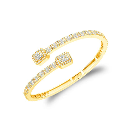 Women's Square Bypass VVS D Moissanite Bangle Bracelet – 925 Sterling Silver, 14K Yellow Gold Finish