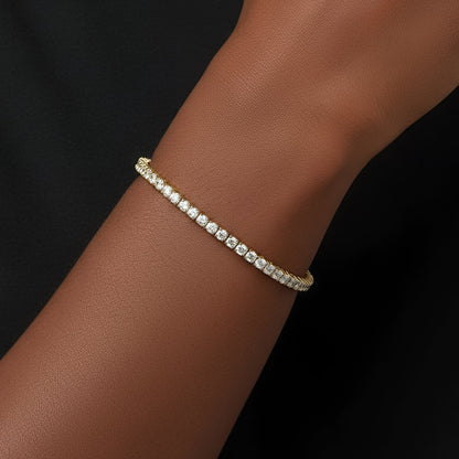 3mm VVS D Moissanite Tennis Bracelet – 925 Sterling Silver, 14K Yellow Gold Finish, view 2