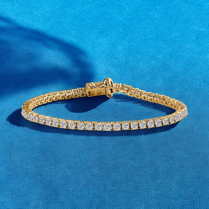 3mm VVS D Moissanite Tennis Bracelet – 925 Sterling Silver, 14K Yellow Gold Finish, view 3