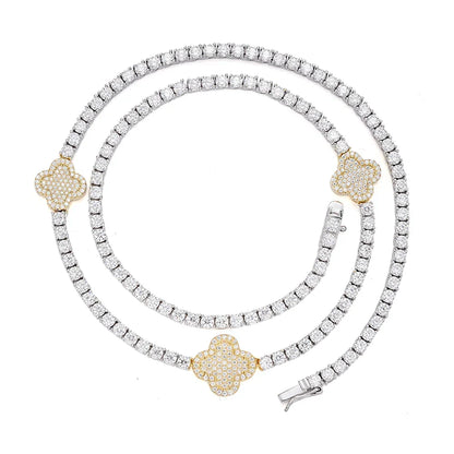Women's Tennis & Clover VVS D Moissanite Necklace – 925 Sterling Silver, 14K Yellow Gold Finish, view 2