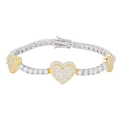 3mm Tennis & Heart Link VVS D Moissanite Bracelet – 925 Sterling Silver, view 7