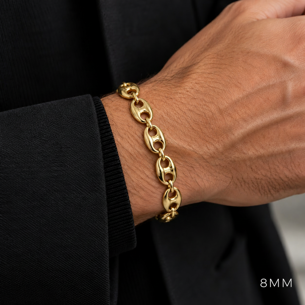 Gold Plated Sterling Silver Puffed Mariner Bracelet, view 3