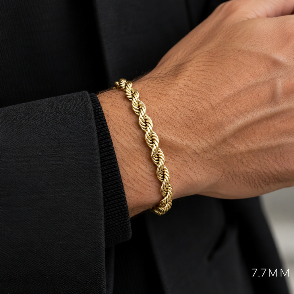 Gold Rope Bracelet Solid - 10K Gold Bracelet, close-up of the links